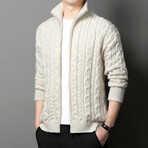 Zip-up Cable-Knit Sweater // Cream (L)