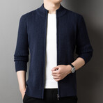 Ribbed Zip-up Sweater // Navy Blue (XL)