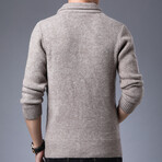 Zip-up Flap Neck Side Pockets Sweater // Beige (L)