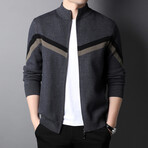 Zig Zag Striped Zip-up Sweater // Dark Gray (3XL)