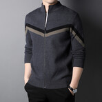 Zig Zag Striped Zip-up Sweater // Dark Gray (3XL)