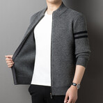 Zip-up Contrast StripeSweater // Gray (XS)