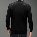 Zip-up Stripe Textured Sweater // Black (XL)