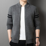 Zip-up Contrast StripeSweater // Gray (XS)