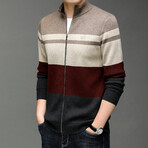 Blocked Zip-up Sweater // Beige + Cream + Burgundy + Dark Gray (XL)