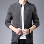 Side Pockets Zip-up Sweater// Gray (3XL)