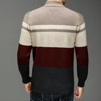 Blocked Zip-up Sweater // Beige + Cream + Burgundy + Dark Gray (XL)