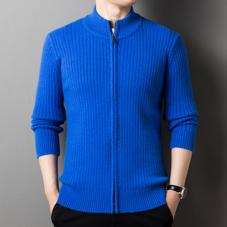 Ribbed Zip-up Sweater // Royal Blue (L)