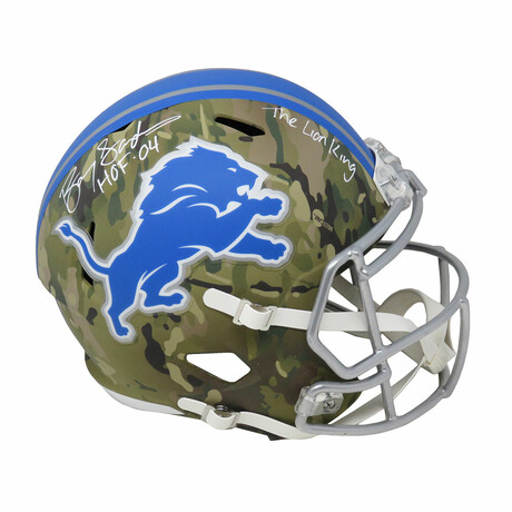 Barry Sanders Signed Detroit Lions CAMO Riddell Speed Full Size Replica Helmet w/HOF'04, The Lion King
