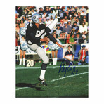 Ray Guy Signed Raiders Black Jersey Punting Action 8x10 Photo