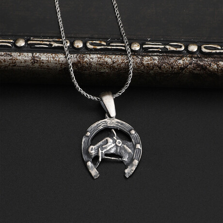 925 Sterling Silver Horse and Horseshoe Necklace