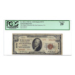 1929 $10 Small Size National Bank Note // Anglo California National Bank San Fransisco // PCGS Certified VF20
