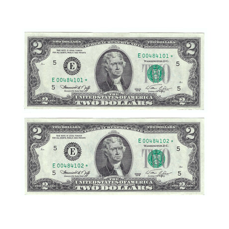 1976 $2 Small Size Federal Reserve Star Notes // Sequential Set of 2 // Uncirculated