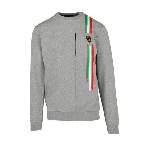 Tri-Color Stripe Crewneck Sweater // Gray Melange (S)