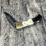 Two Tone Horn Bone Lockback Folder // Black + White