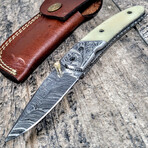 Bone Engraved Drop Point Pocket Knife // Liner Lock