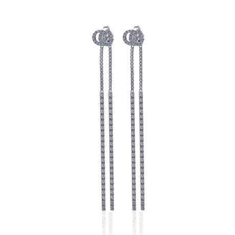 GG Running 18K White Gold Diamond Drop Earrings // Store Display