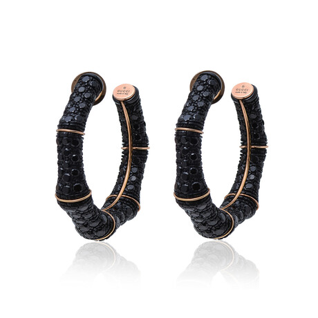 Bamboo 18K Pink Gold Spinel Hoop Earrings // Store Display