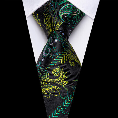 Oasis Handmade Silk Tie // Black + Green