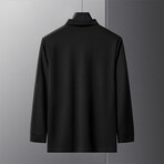 Polo Long Sleeve Shirt // Button closure // Black + White Logo (M)