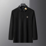 Polo Long Sleeve Shirt // Button closure // Black + White Logo (M)