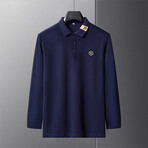 Monogram Collar Long Sleeve Polo// Navy Blue (4XL)