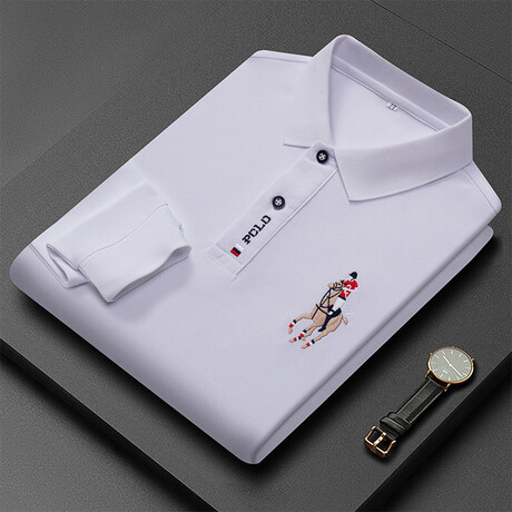 Polo Long Sleeve Shirt // Button closure // White (2XL)