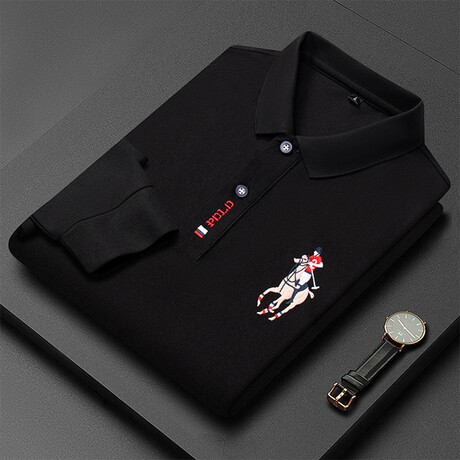 Polo Long Sleeve Shirt // Button closure // Black (3XL)