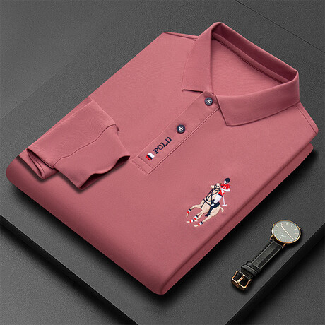 Polo Long Sleeve Shirt // Button closure // Rose Pink (XS)