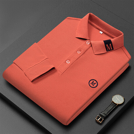 Polo Long Sleeve Shirt // Button closure // Orange (XS)