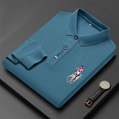 Polo Long Sleeve Shirt // Button closure // Ocean Blue (M)