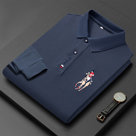 Polo Long Sleeve Shirt // Button closure // Deep Blue (L)