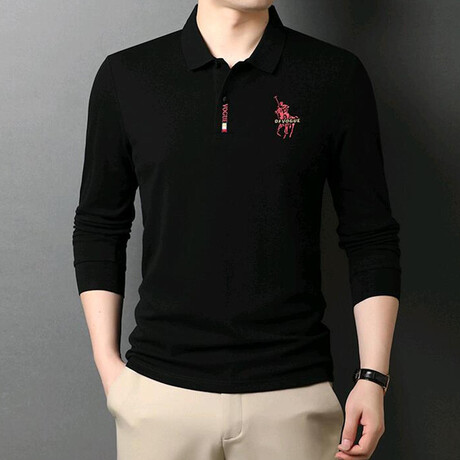 Polo Long Sleeve Shirt // Button closure //  Black (XL)