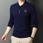 Polo Long Sleeve Shirt // Button closure // Navy Blue + Red Logo (3XL)