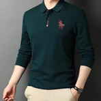 Polo Long Sleeve Shirt // Button closure // Forest Green (XS)