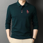 Polo Long Sleeve Shirt // Button closure // Forest Green (XS)