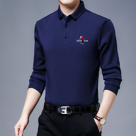 Golf Polo Long Sleeve Shirt // Button closure // Teal Blue (M)