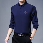 Golf Polo Long Sleeve Shirt // Button closure // Teal Blue (XL)