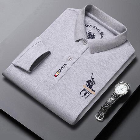Polo Long Sleeve Shirt // Button closure // Light Gray (3XL)