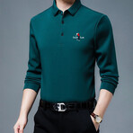 Golf Polo Long Sleeve Shirt // Button closure // Emerald Green (XL)