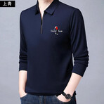 Golf Polo Long Sleeve Shirt // Zipper closure // Navy Blue (2XL)