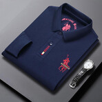 Polo Long Sleeve Shirt // Button closure // Navy Blue + Red Logo (3XL)