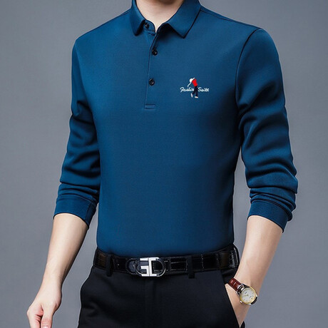 Golf Polo Long Sleeve Shirt // Button closure // Electric Blue (XL)