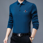 Golf Polo Long Sleeve Shirt // Button closure // Electric Blue (4XL)