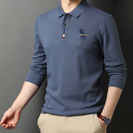 Polo Long Sleeve Shirt // Button closure // Medium Blue (2XL)