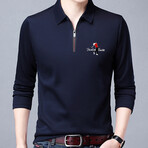 Golf Polo Long Sleeve Shirt // Zipper closure // Navy Blue (2XL)