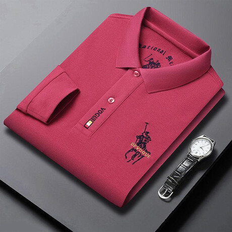 Polo Long Sleeve Shirt // Button closure // Dark Pink (L)