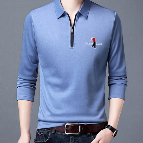 Golf Polo Long Sleeve Shirt // Zipper closure // Light Blue (M)