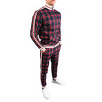 Men's Plaid Track Suit // Red + Navy (XL)
