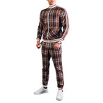 Men's Plaid Track Suit // Red + Gray (L)